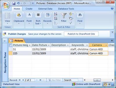 Datasheet view in Access 2007